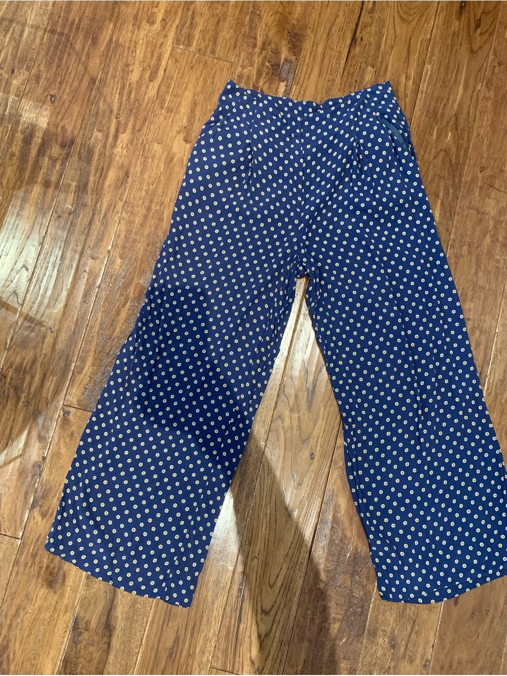Anthropologie Navy Blue Wide-leg Pants with Cream & Gold Dot Print